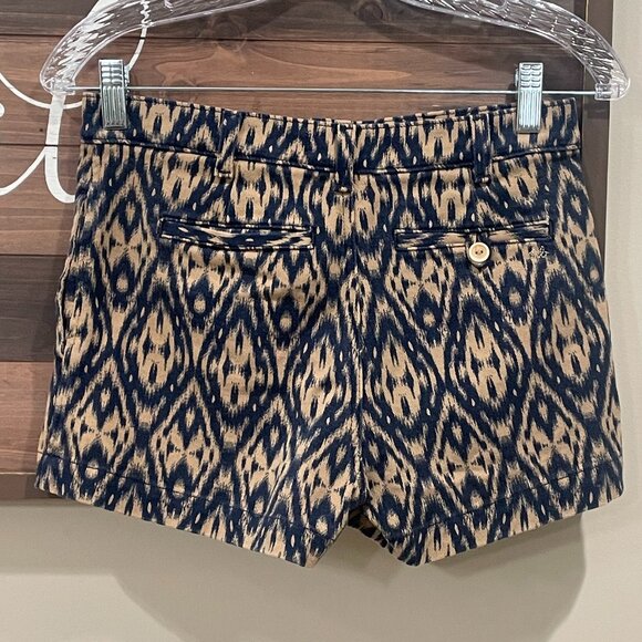HENRY & BELLE IKAT Trouser Flat Front Shorts 25 Women's Chino Short Brown Blue - Picture 2 of 7